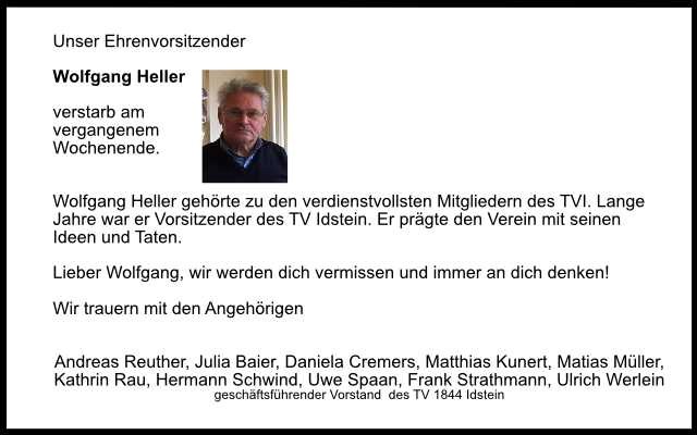 Trauer um Wolfgang Heller