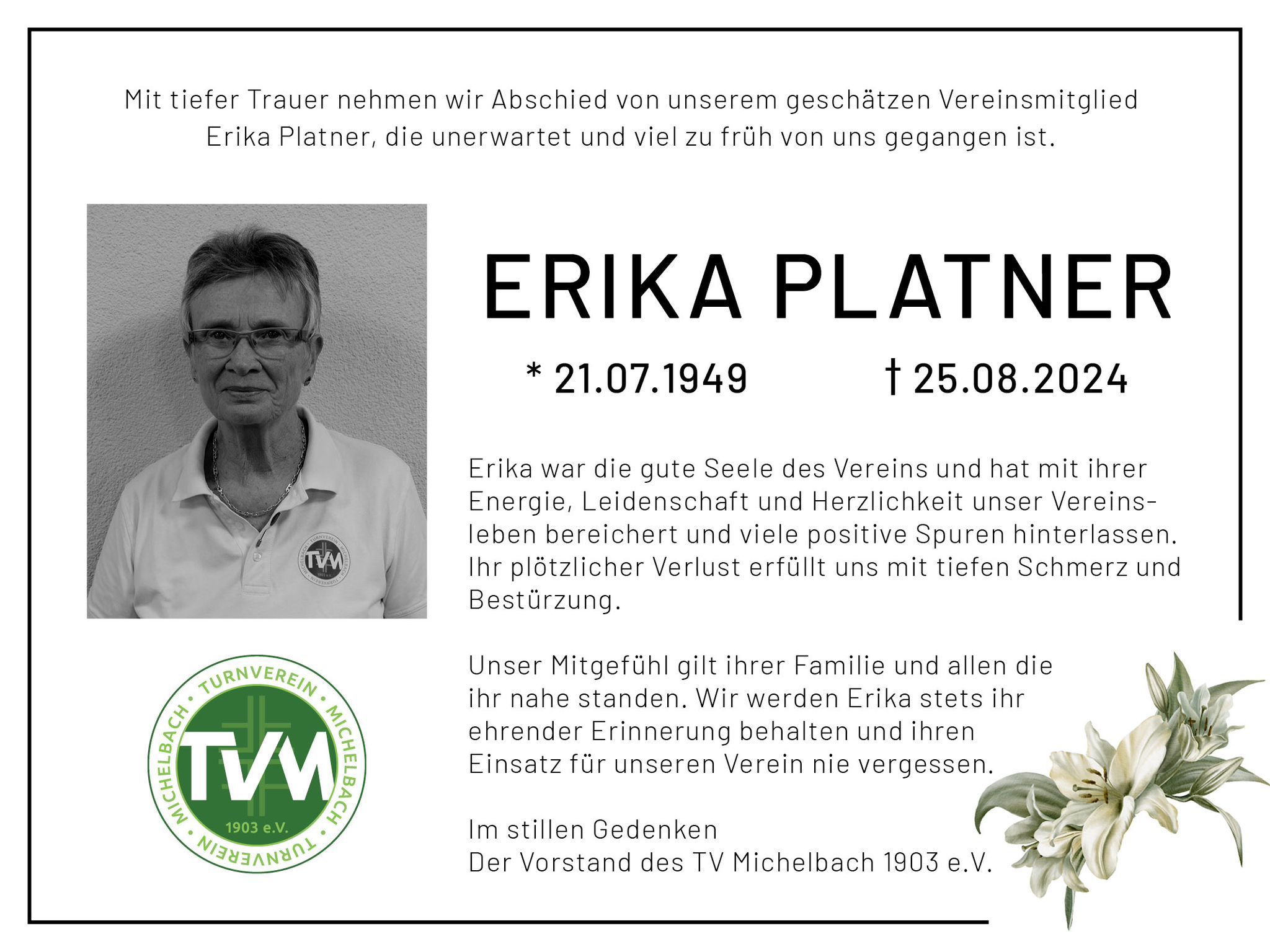 Trauer um Erika Platner